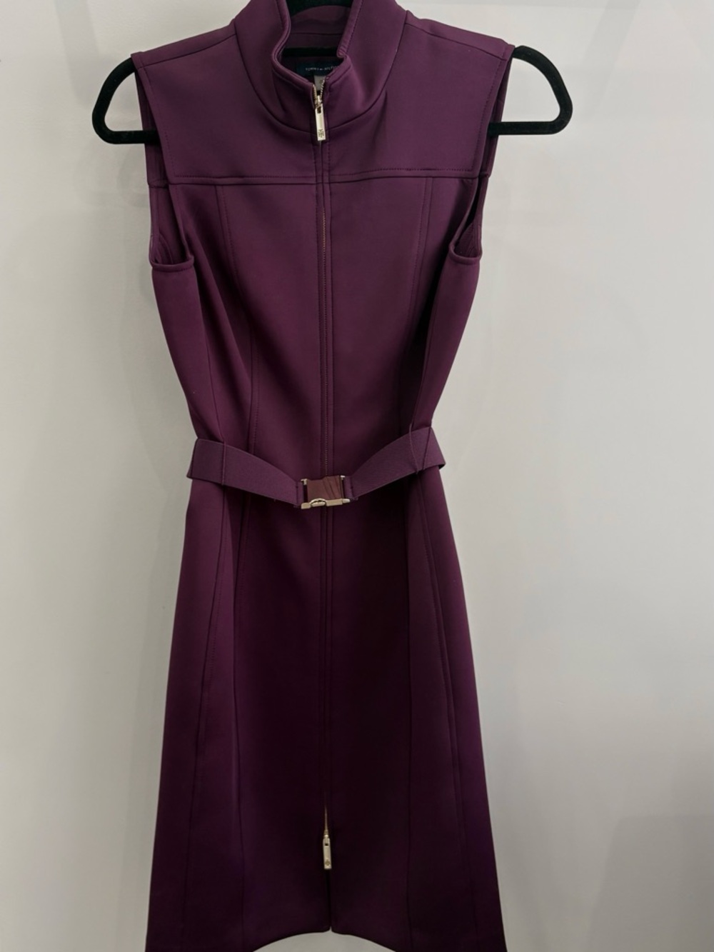 Tommy Hilfiger Sleeveless Plum Zip-Front Dress with Belted Waist